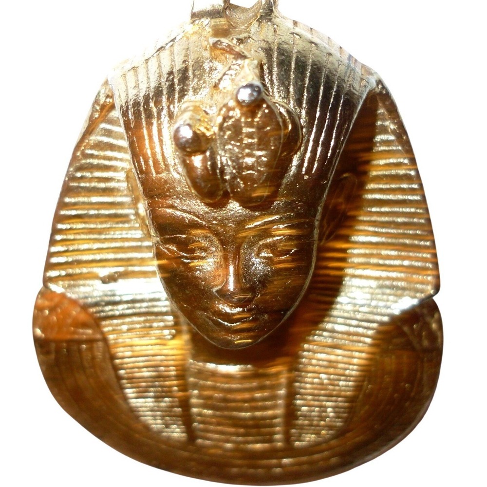 1970s Egyptian Revival King‎ Tut Pendant Gold Tone Pharaoh Mask 2.5in